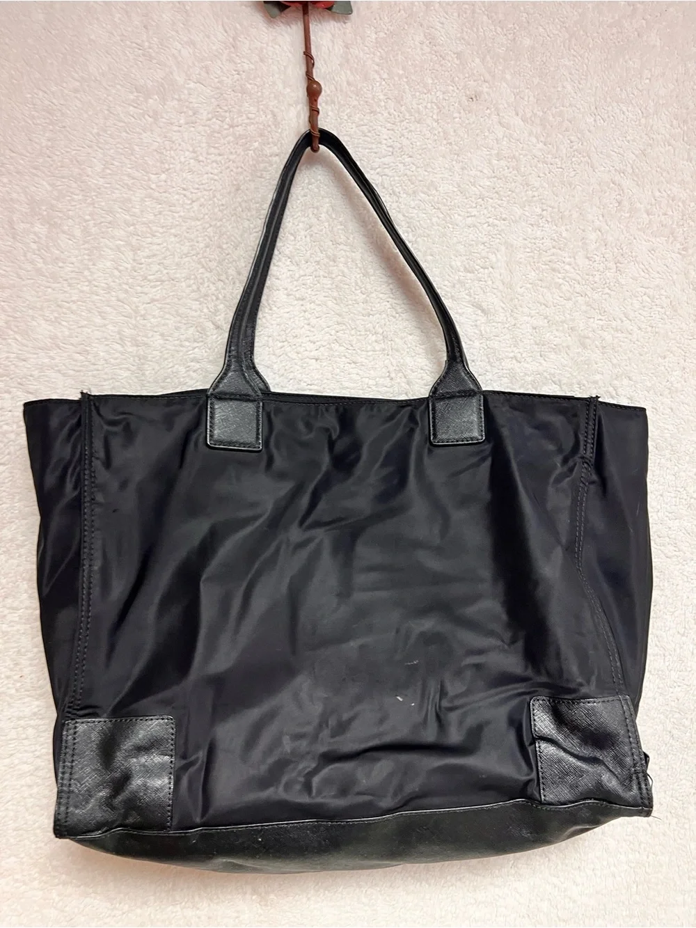 Tory Burch Black Nylon and Leather-Trim Tote